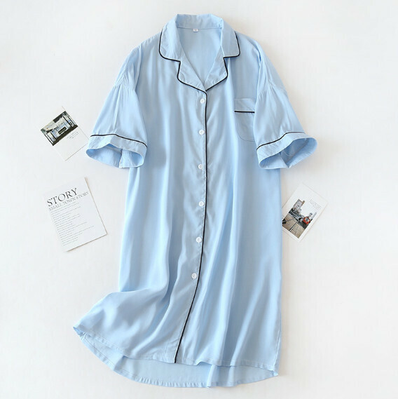 Summer cotton loose short-sleeved nightdress (LJH pure blue) [M-L size] [Contact customer service to confirm the shipping size after placing an order]