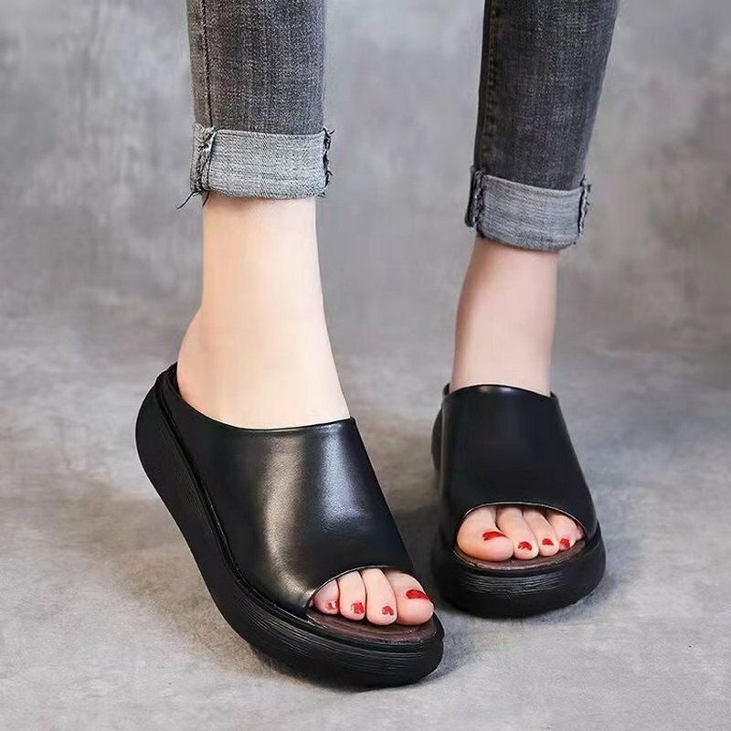 Hot selling wedge heel fish mouth slippers (black size 35-40) (please contact customer service to confirm the delivery size after placing the order)