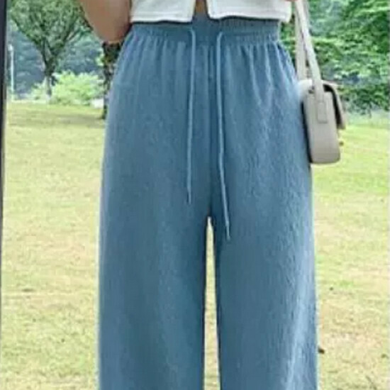 熱賣冰絲薄款闊腿褲【藍色】【S-XL碼】(下單後請聯絡客服確認發貨尺碼)