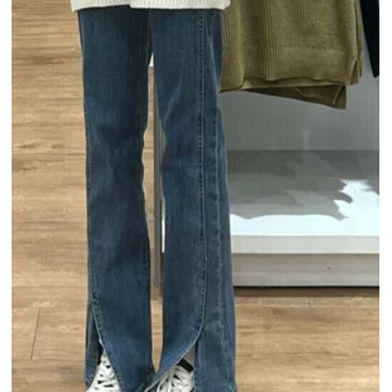 熱賣開叉高腰牛仔褲【藍色】【S-XL碼】(下單後請聯絡客服確認發貨尺碼)