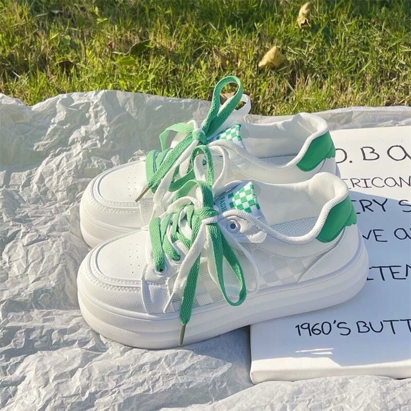Hot selling mesh plaid white shoes (green size 35-40) (please contact customer service to confirm the delivery size after placing the order)