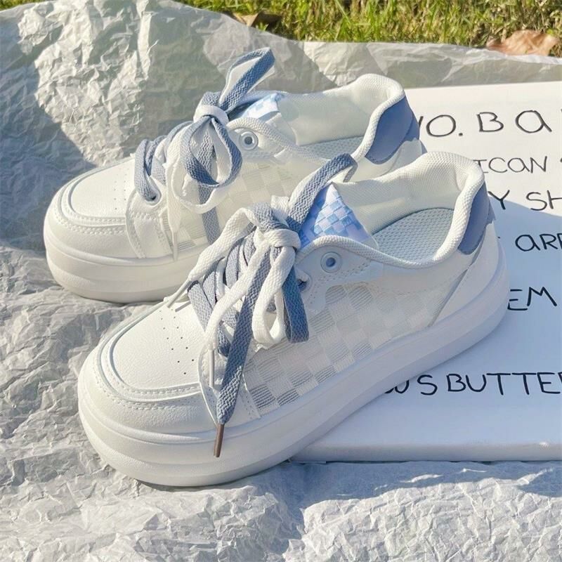 Hot selling mesh plaid white shoes (blue size 35-40) (please contact customer service to confirm the delivery size after placing the order)
