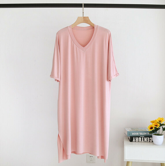 Summer Thin Ice Silk Modal V-Neck Nightdress (LZQ Light Pink) [M-L Size] [Contact Customer Service to Confirm Shipping Size after Placing an Order]