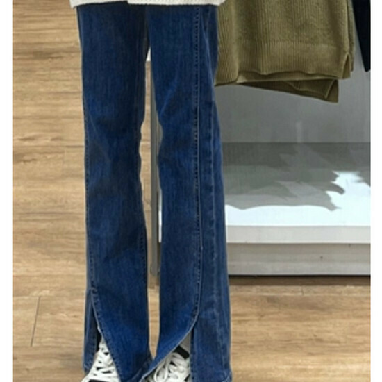 熱賣開叉高腰牛仔褲【深藍】【S-XL碼】(下單後請聯絡客服確認發貨尺碼)