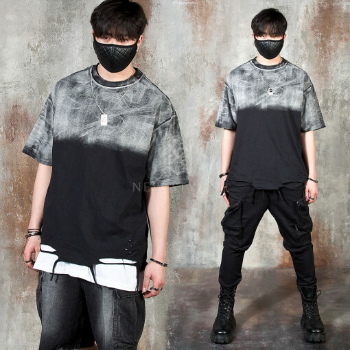 半水洗破洞下襬項鍊短袖T恤