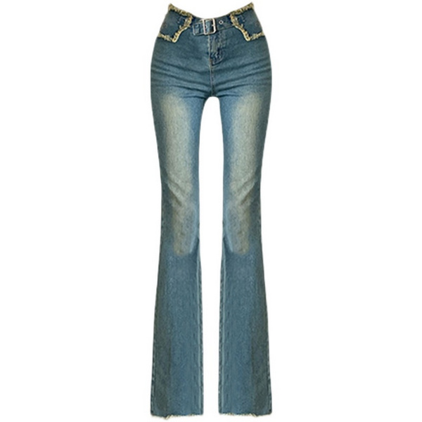 Hot selling embroidered butterfly low-rise jeans (light blue S-L) (please contact customer service to confirm the delivery size after placing the order)