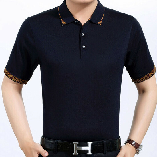 Lapel Short Sleeve T-Shirt [49-7348 Navy Blue] Size [M-3XL] [Contact Customer Service to Confirm Shipping Size after Placing an Order]