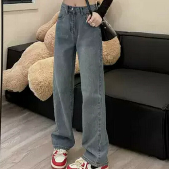 熱賣闊腿高腰牛仔褲【灰藍色】【S-2XL碼】(下單後請聯絡客服確認發貨尺碼)