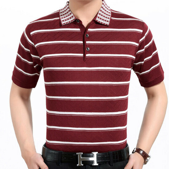 Lapel Short Sleeve T-Shirt [49-6272 Burgundy] Size [M-3XL] [Contact customer service to confirm the shipping size after placing an order]