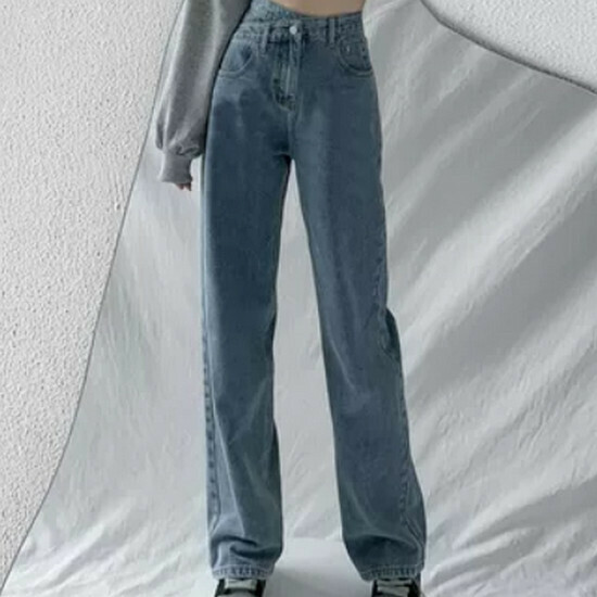 熱賣高腰直筒牛仔褲【淺藍色】【S-2XL碼】(下單後請聯絡客服確認發貨尺碼)