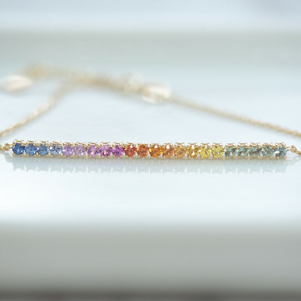 18K Rainbow Sapphire Half Tennis Bracelet