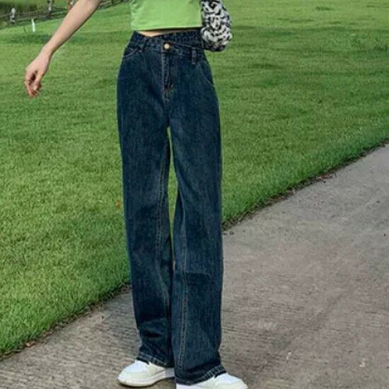 熱賣高腰直筒牛仔褲【復古藍】【S-2XL碼】(下單後請聯絡客服確認發貨尺碼)