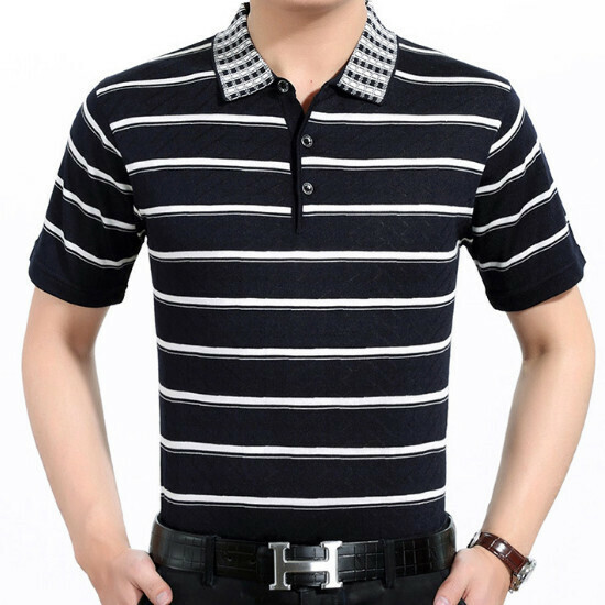 Lapel short-sleeved T-shirt [49-6272 navy blue] size [M-3XL] [contact customer service to confirm shipping size after placing an order]