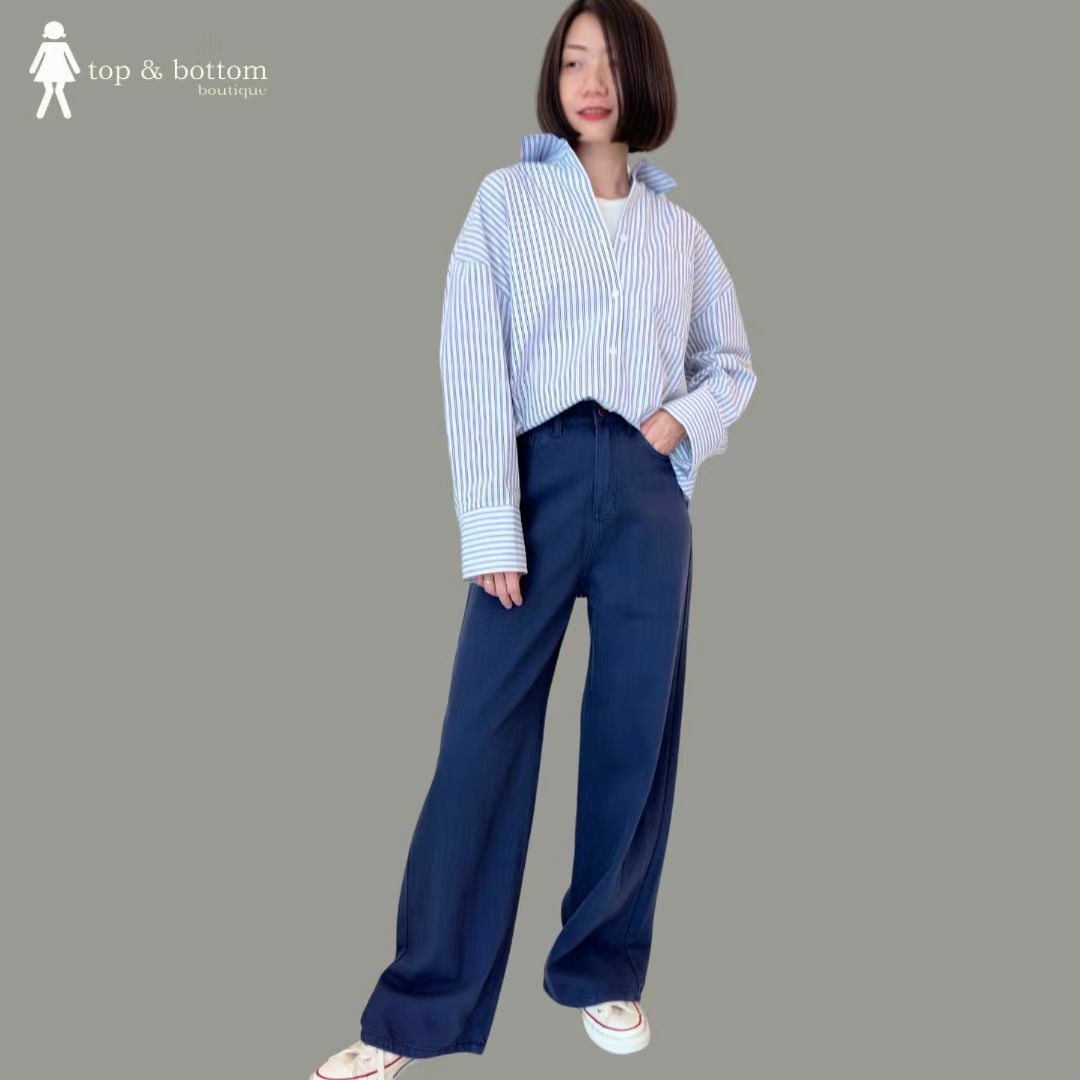 HIGH WAISTED DENIM WIDE LEG LONG PANT