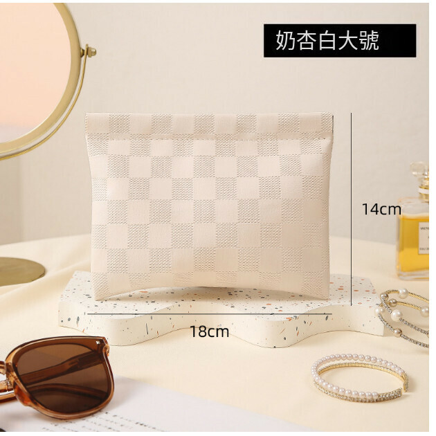 Hot Selling Portable Cosmetic Bag Coin Bag [Checkerboard [Milk White Large] Specifications [Automatic Closing]