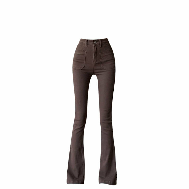 Hot selling high-waisted bootcut jeans (brown S-L) (please contact customer service to confirm the delivery size after placing the order)