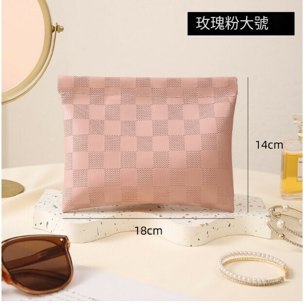 Hot Selling Portable Cosmetic Bag Coin Bag [Checkerboard [Pink Large] Specifications [Automatic Closing]