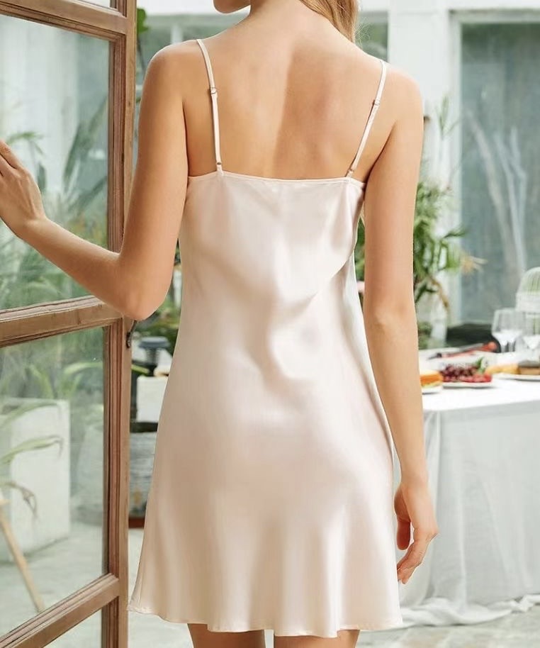 100%純桑蠶絲吊帶睡裙