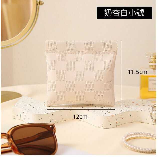 Hot Selling Portable Cosmetic Bag Coin Bag [Checkerboard [Milk White Small] Specifications [Automatic Closing]