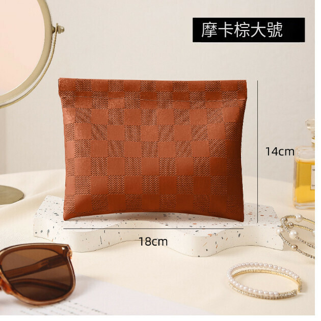 Hot Selling Portable Cosmetic Bag Coin Bag [Checkerboard [Brown Large] Specifications [Automatic Closing]