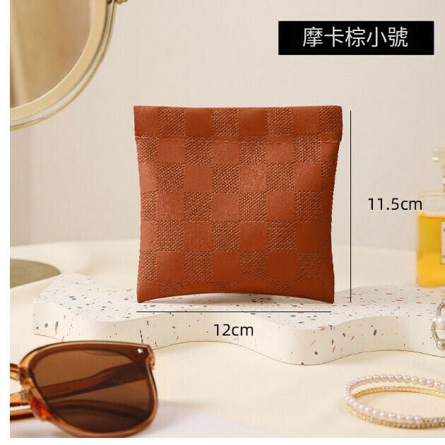 Hot Selling Portable Cosmetic Bag Coin Bag [Checkerboard [Brown Small] Specifications [Automatic Closing]
