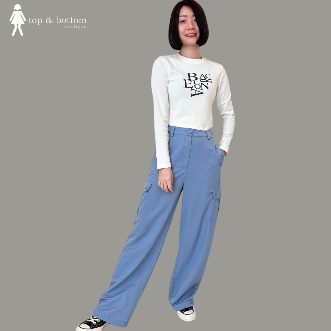 GLOSSY HIGH WAIST CARGO LONG PANT