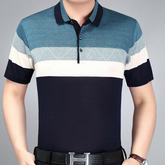 Lapel Short Sleeve T-Shirt [49-608 Cyan] Size [M-3XL] [Contact Customer Service to Confirm Shipping Size after Placing an Order]