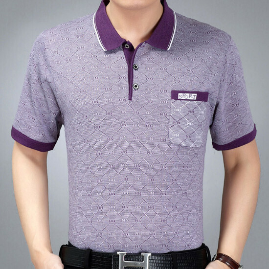 Lapel short-sleeved T-shirt [49-88-8 purple real pocket] size [M-3XL] [contact customer service to confirm the shipping size after placing an order]