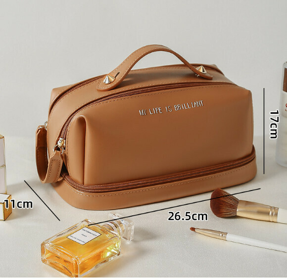 Hot Selling Cosmetic Bag Handbag [Brown] Specifications [Double Zipper Cosmetic Bag]