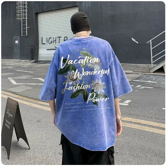 Niche short-sleeved T-shirt men's summer (blue [size M_5XL] (contact customer service to confirm the shipping size after placing an order)