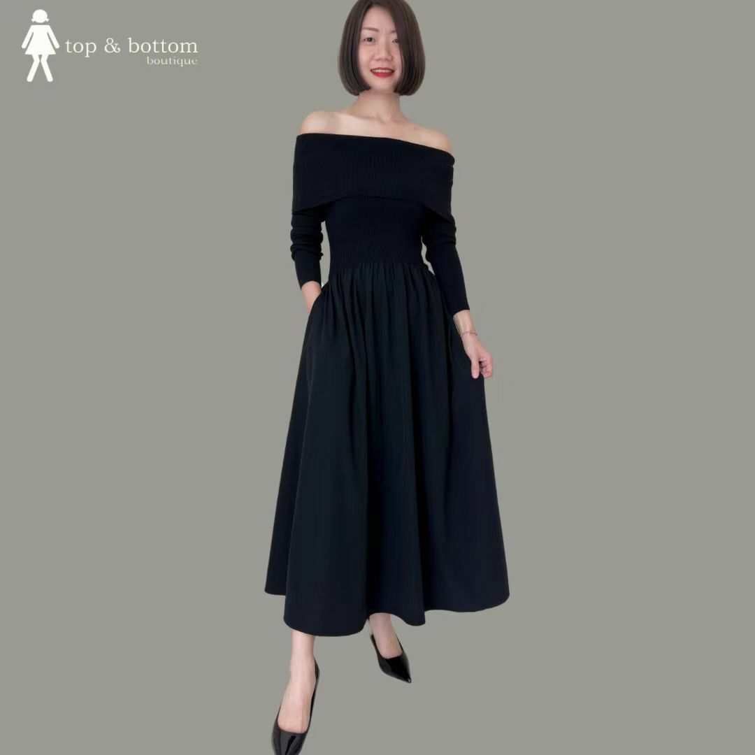 OFF SHOULDER KNIT TOP LONG DRESS