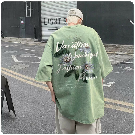 Niche short-sleeved T-shirt men's summer (green [size M_5XL] (contact customer service to confirm the shipping size after placing an order)