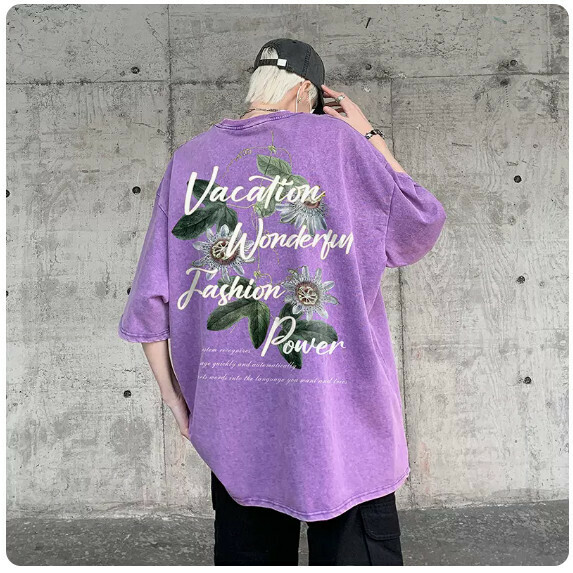 Niche short-sleeved T-shirt men's summer (purple [size M_5XL] (contact customer service to confirm the shipping size after placing an order)