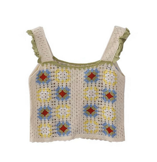 Hot Selling Crochet Hollow Contrast Color Knitted Vest [Apricot] [One Size Fits All]