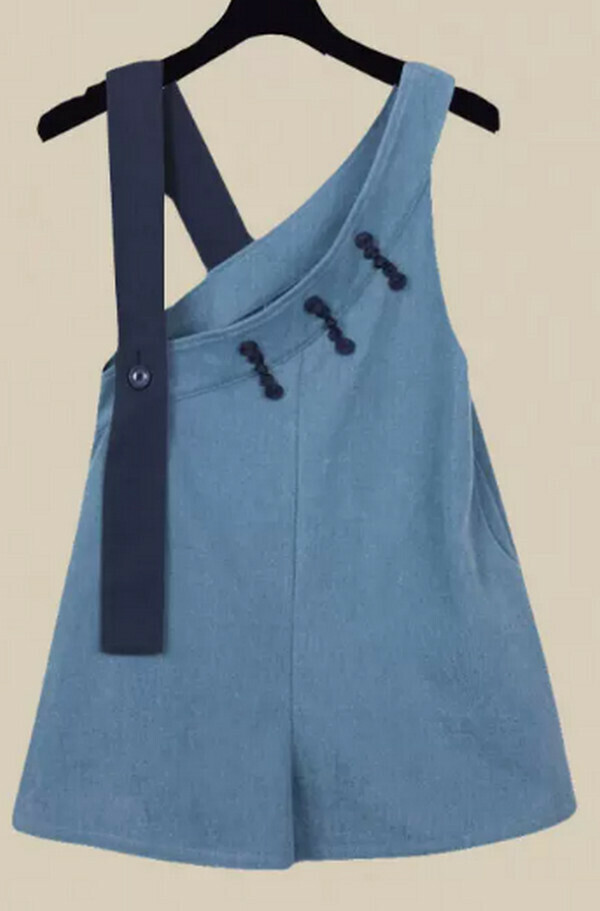 Asymmetrical Bib Pants#Single Piece (Blue) (M-4XL) (Contact customer service to confirm size after placing an order) 