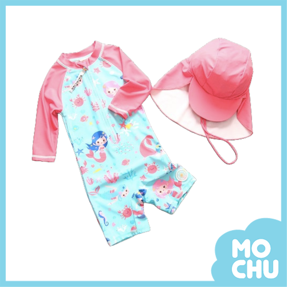 海底世界長袖連身泳裝(含遮陽帽)