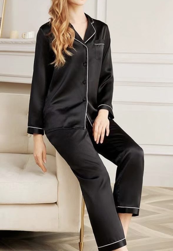 100%純桑蠶絲長袖睡衣套裝