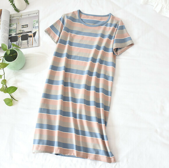 Summer thin loose nightdress (pink strip) [M-XL size] [Contact customer service to confirm the shipping size after placing an order]