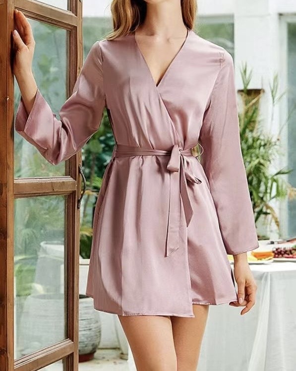 100%純桑蠶絲長袖睡袍