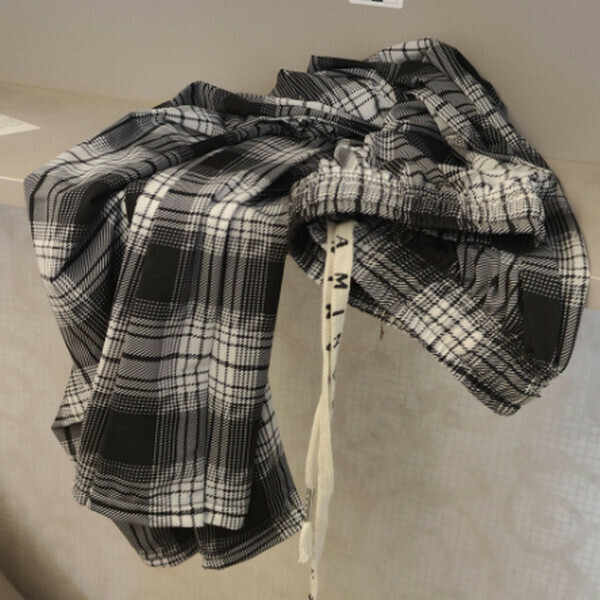 Anti-mosquito ice silk anti-wrinkle drape walking bending plaid wide-leg pants [plaid size] [80-140 lbs one size]