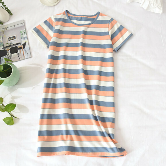 Summer thin loose nightdress (orange stripe) [M-XL size] [Contact customer service to confirm the shipping size after placing an order]