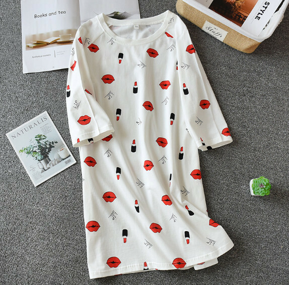 Summer thin cotton short-sleeved nightdress (H white lipstick) [M-L size] [Contact customer service to confirm the shipping size after placing an order]