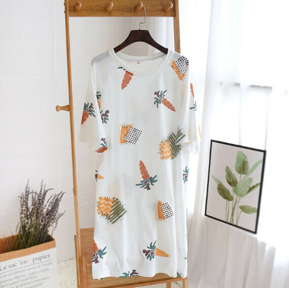 Spring and summer loose casual nightdress (carrot on white background) [M-L size] [Contact customer service to confirm the shipping size after placing an order]