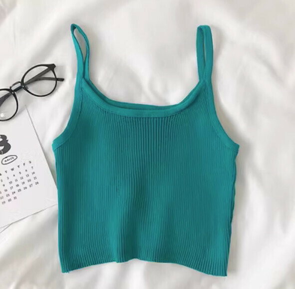 Summer solid color knit inner with cropped vest (green) [one size]