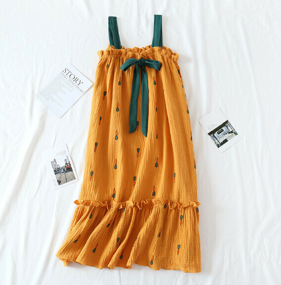 Summer thin crepe suspender nightdress (LYZ yellow radish) [M-L size] [Contact customer service to confirm the shipping size after placing an order]