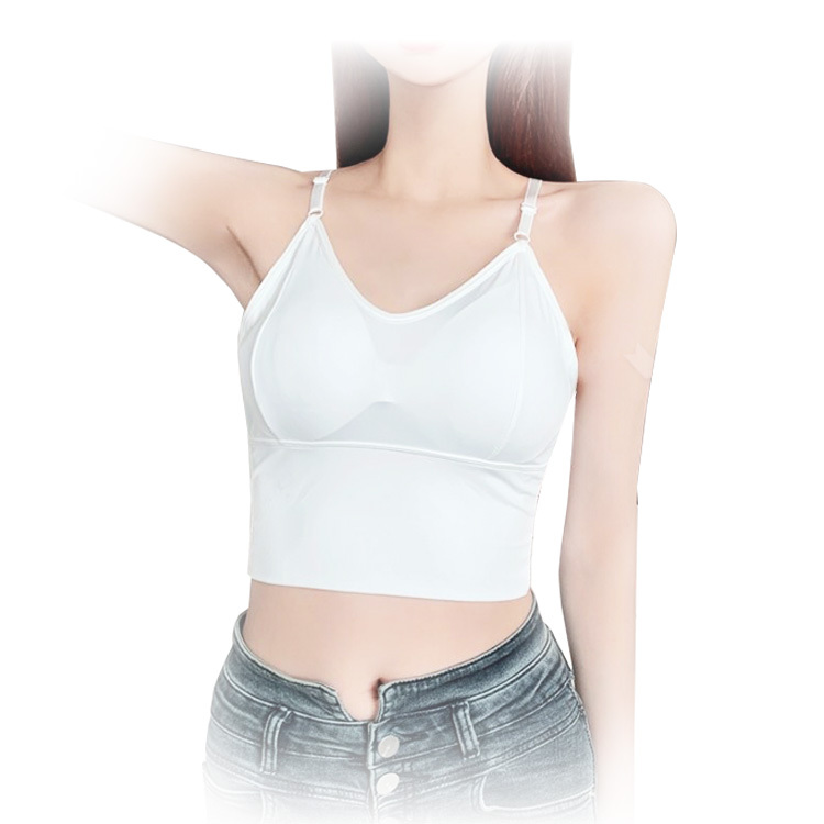 肩帶可調漸層式交叉小可愛背心 (白色/黑色) 可拆式胸墊