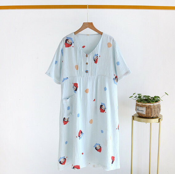 Summer Crepe Short Sleeve Nightdress (LYZ Blue Red Riding Hood) [M-XL Size] [Contact Customer Service to Confirm Shipping Size After Placing an Order]