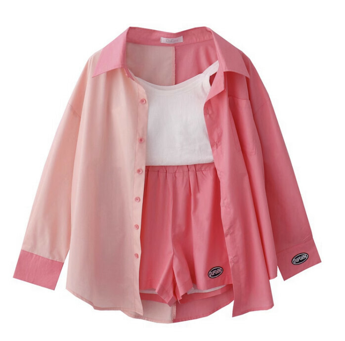 Hot selling shirt + vest + shorts three-piece set [pink] [one size fits all]