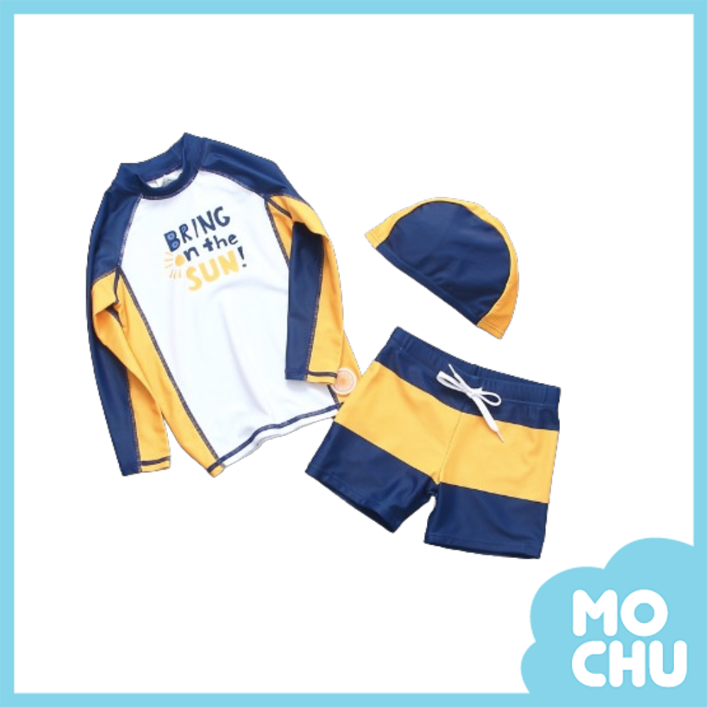 小太陽黃黑撞色長袖分體泳裝