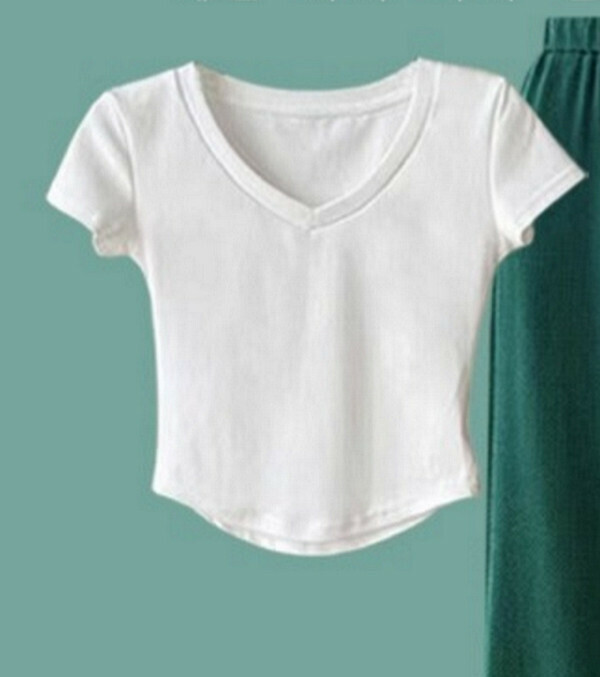 Women's - Slim V-Neck Short Sleeve T-Shirt#Single Piece (White) (M-4XL) (Contact customer service to confirm size after placing an order) 